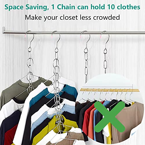 1 Pack Clothes Hangers Chain, 10 Slots Closet Organizer Clothes Hangers Storage, Magic Hanger Chains with Stainless Steel & Collapsible, Space Saving Hanging Chains