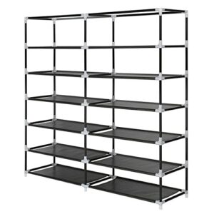 Blissun 7 Tier Shoe Rack Storage Organizer, 36 Pairs Portable Double Row Shoe Rack Shelf Cabinet Tower for Closet with Nonwoven Fabric Cover, Black