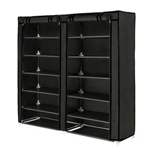 Blissun 7 Tier Shoe Rack Storage Organizer, 36 Pairs Portable Double Row Shoe Rack Shelf Cabinet Tower for Closet with Nonwoven Fabric Cover, Black