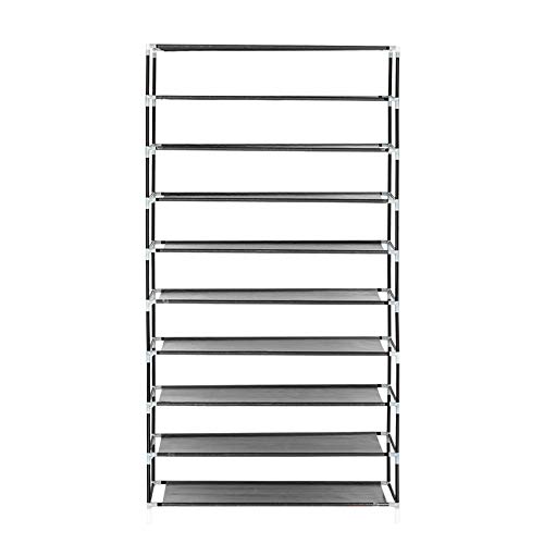 Baisha 10 Tiers Shoe Rack with Dustproof Cover Closet Shoe Storage Cabinet Organizer, Space Saving Portable Shoe Rack Hold up to 45-Pair (Gray)