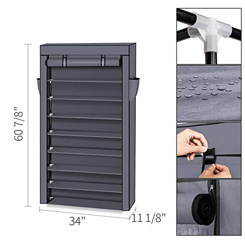 Baisha 10 Tiers Shoe Rack with Dustproof Cover Closet Shoe Storage Cabinet Organizer, Space Saving Portable Shoe Rack Hold up to 45-Pair (Gray)