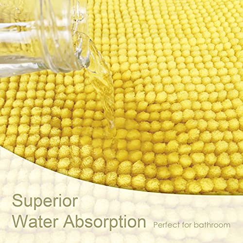 Bathroom Rugs and Mats Sets Yellow 2 Piece Non Slip Super Absorbent Water Bath Floor Rugs,Ultra Soft and Quick Dry Shower Chenille Mats for Bathroom Floor,Tub,Toilet,20x32+16x24 Inch