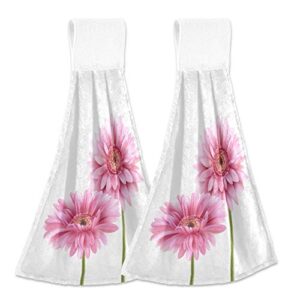 aslsiy gerbera daisy pink flowers hanging kitchen towels bathroom hand tie towel fast drying dish tea towels for bath tabletop gym home decor set of 2