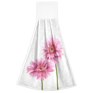 Aslsiy Gerbera Daisy Pink Flowers Hanging Kitchen Towels Bathroom Hand Tie Towel Fast Drying Dish Tea Towels for Bath Tabletop Gym Home Decor Set of 2