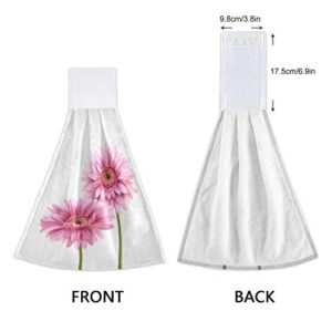 Aslsiy Gerbera Daisy Pink Flowers Hanging Kitchen Towels Bathroom Hand Tie Towel Fast Drying Dish Tea Towels for Bath Tabletop Gym Home Decor Set of 2