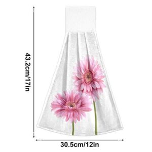 Aslsiy Gerbera Daisy Pink Flowers Hanging Kitchen Towels Bathroom Hand Tie Towel Fast Drying Dish Tea Towels for Bath Tabletop Gym Home Decor Set of 2