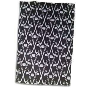 3d rose white hockey sticks on black twl_35276_1 towel, 15" x 22"