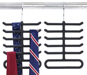 hangerwise 2-pack non-slip velvet tie hanger organizer rack | large ringed bottom | charcoal grey brand