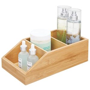 mDesign Bamboo Wood Compact Bathroom Storage Organizer Bin Box - 3 Divided Sections - Cabinets, Shelves, Countertops, Bedroom, Kitchen, Laundry Room, Closet, Garage - Natural/Tan