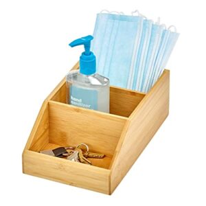 mDesign Bamboo Wood Compact Bathroom Storage Organizer Bin Box - 3 Divided Sections - Cabinets, Shelves, Countertops, Bedroom, Kitchen, Laundry Room, Closet, Garage - Natural/Tan