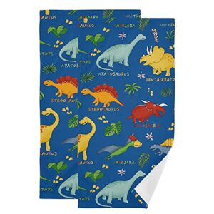 giwawa dinosaur hand towel set of 2, absorbent navy blue dino bath towels soft cute animal fingertip towel fast dry terry towel for boys kids man in bathroom kitchen yoga gym spa decor 28.3x14.4in