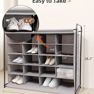 MULISOFT 20-Grid Shoe Rack Organizer Large Capacity, Shoe Cubby for Better Shoe Care, Space-saving Cubby Shoe Rack, Shoe Organizer Cubby Easy to Move for Entryway, Closet, Dormitories, Garage, Grey