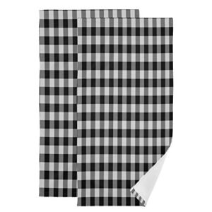 xigua 2 Pieces Black and White Buffalo Plaid Hand Towels Set, Absorbent Soft Skin-Friendly Easy Care Towels for Bathroom Pool Gym Camp Travel College Dorm Hotel 14.4"x28.3"