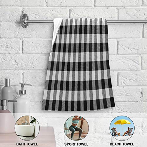 xigua 2 Pieces Black and White Buffalo Plaid Hand Towels Set, Absorbent Soft Skin-Friendly Easy Care Towels for Bathroom Pool Gym Camp Travel College Dorm Hotel 14.4"x28.3"