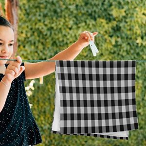 xigua 2 Pieces Black and White Buffalo Plaid Hand Towels Set, Absorbent Soft Skin-Friendly Easy Care Towels for Bathroom Pool Gym Camp Travel College Dorm Hotel 14.4"x28.3"