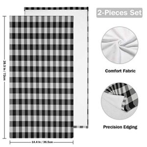 xigua 2 Pieces Black and White Buffalo Plaid Hand Towels Set, Absorbent Soft Skin-Friendly Easy Care Towels for Bathroom Pool Gym Camp Travel College Dorm Hotel 14.4"x28.3"