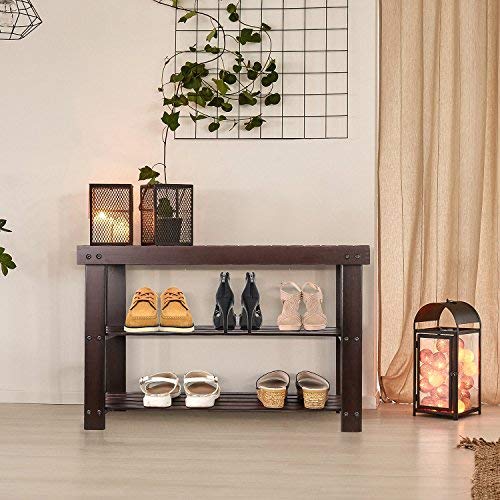 Wonder Comfort Bamboo Rack 3 Tier Shelf Organizer Stand Shoe Shelving Cabinet Bench Holder, Storage Units for Hallway Living Room Bedroom Corridor Sturdy, Brown