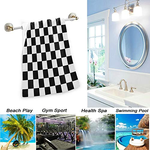 Naanle Simple Style Black and White Racing and Checkered Pattern Soft Fluffy Guest Hand Towels, Multipurpose Decor for Bathroom, Hotel, Gym and Spa (14" x 28")