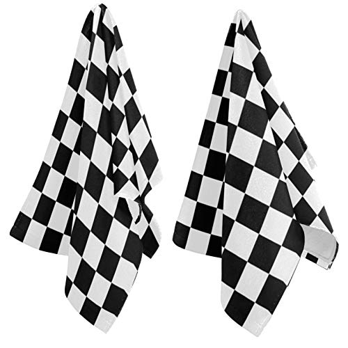 Naanle Simple Style Black and White Racing and Checkered Pattern Soft Fluffy Guest Hand Towels, Multipurpose Decor for Bathroom, Hotel, Gym and Spa (14" x 28")