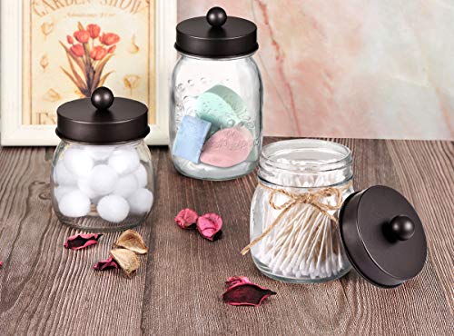 Mason Jar Apothecary Storage Lids - Jars NOT Included - Bathroom Accessory Lids for Modern Farmhouse Bathroom Decor - Rustproof Stainless Steel Lid with Waterproof Stickers / 2-Pack (Bronze)