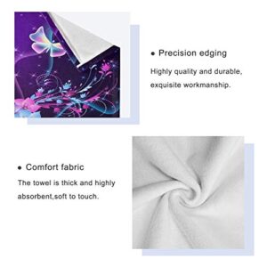 ALAZA Towel Bathroom Sets Butterfly on Purple Towel Set of 3 Soft Highly Absorbent Towels 1 Bath Towel 1 Hand Towel 1 Washcloth for Kitchen Beach Gym Spa Decorative