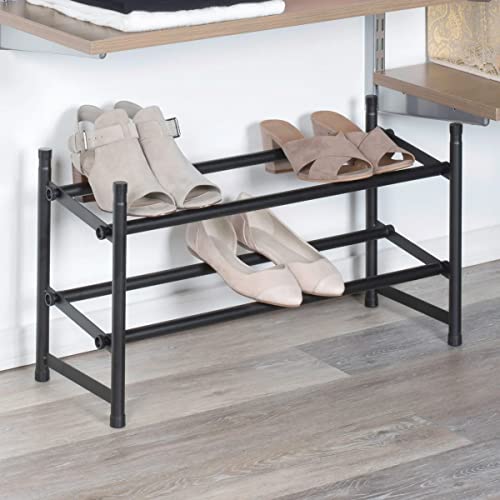 J&V TEXTILES Telescoping Stackable/Expandable Free Standing Shoe Rack, 2-Tier Holds Up To 10-Pair (Black)