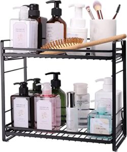 zccz 2-tier bathroom countertop organizer - detachable standing rack bathroom storage shelf cosmetic holder vanity tray - kitchen spice rack shower caddy wire basket, black