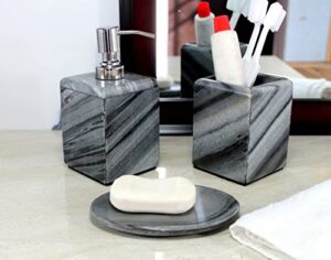 kleo - bathroom accessory set made from natural stone - bath accessories set includes soap dispenser, toothbrush holder, soap dish (grey - set of 3)