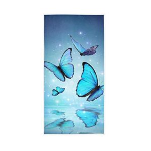 soft absorbent large guest hand towels blue butterflies morpho on water multipurpose for bathroom hotel gym yoga and spa (15" x 30")