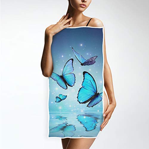 Soft Absorbent Large Guest Hand Towels Blue Butterflies Morpho On Water Multipurpose for Bathroom Hotel Gym Yoga and Spa (15" x 30")