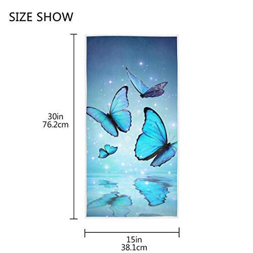 Soft Absorbent Large Guest Hand Towels Blue Butterflies Morpho On Water Multipurpose for Bathroom Hotel Gym Yoga and Spa (15" x 30")