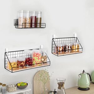 Livabber Floating Shelves Wall Mounted,Home Office Decor- 2 Rustic Arrow Design Wood Storage Metal Shelves Wall Mounted+Adhesive Shower Caddy Basket Shelf for Bathroom, Kitchen, 2 Pack (Large & Small)