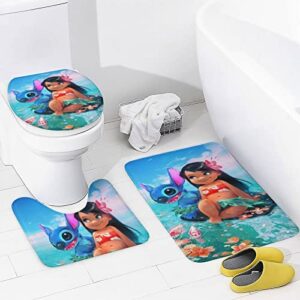 fmsnupz Cartoon Shower Curtain 4PCS Set, Cute Bathroom Decor with Non-Slip Rugs, Toilet Lid Cover and Bath Mat, Waterproof Fabric Shower Curtains with 12 Hooks, 70.8"x70.8"