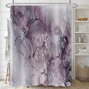 4pcs Marble Shower Curtain Bathroom Set, Abstract Marble Pattern Bathtub Accessory Kit with Bath Rugs Non-Slip Mat Toilet Seat Cover, Luxury Complete Wet Room Decor (Purple)