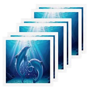 KEEPREAL 6 Pack Lovely Dolphin Blowing Bubble Rings Washcloths Set - Highly Absorbent Pure Cotton Wash Clothes - Soft Fingertip Towel for Bath, Spa