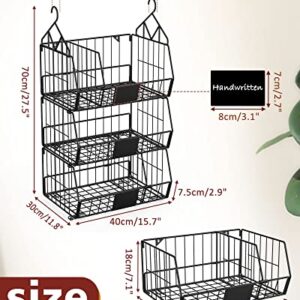 REFLYING 3 Tier Foldable Closet Organizer, Closet Organizers and Storage with 4 S Hooks,Kids Closet Organizers and Storage,Closet Hanging Basket,Metal Drawers for Closet,Black