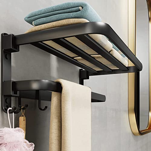 KAHANG Foldable 24 Inch Towel Rack for Bathroom with Sturdy Hooks - Save Space & Keep Towels Clean and Tidy Matte Black