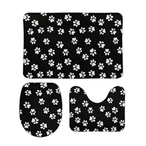 septyk animal paw print bathroom rugs sets 3 piece absorbent soft non-slip bath mat u-shaped pad and toilet lid cover washable bathroom decoration 19.7"x31.5"