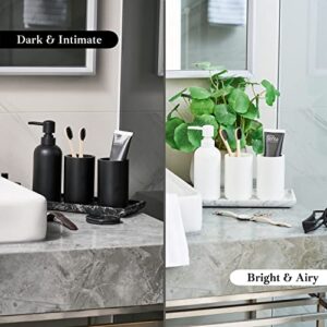 Premium 4 Pcs Matte Black Bathroom Accessories Set Complete with Black Marble Tray. Bathroom Soap Dispenser Set. Bathroom Decor Sets Accessories with Bathroom Tray. Bathroom Sets Accessories (Black)