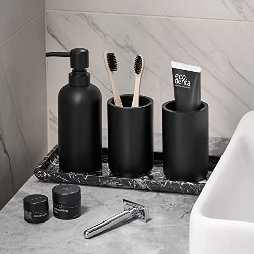 Premium 4 Pcs Matte Black Bathroom Accessories Set Complete with Black Marble Tray. Bathroom Soap Dispenser Set. Bathroom Decor Sets Accessories with Bathroom Tray. Bathroom Sets Accessories (Black)