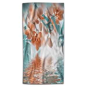 wondertify orchid hand towel floral tropical flower leaf zen reflection hand towels for bathroom, hand & face washcloths teal orange 15x30 inches