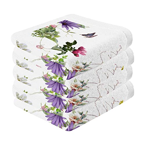 xigua Butterfly Flowers1 Wash Cloths 4 Pack - 12 x 12 Inch Super Soft Washcloths for Your Face and Body - 100% Cotton Highly Absorbent Baby Face Towel