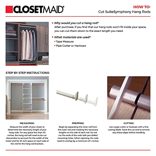 ClosetMaid SuiteSymphony Wood Closet Organizer Kit with Tower, 3 Hang Rods, Top Shelves, Adjustable, Fits Spaces 5 - 9 ft. Wide, Pure White