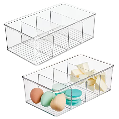 mDesign Plastic Bathroom Storage Organizer Bin with 4 Divided Sections - Holder for Soap, Body Wash, Shampoo, Lotion, Conditioner, Hand Towels, Brushes, Mouthwash - Ligne Collection, 2 Pack - Clear