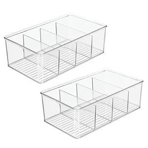 mDesign Plastic Bathroom Storage Organizer Bin with 4 Divided Sections - Holder for Soap, Body Wash, Shampoo, Lotion, Conditioner, Hand Towels, Brushes, Mouthwash - Ligne Collection, 2 Pack - Clear