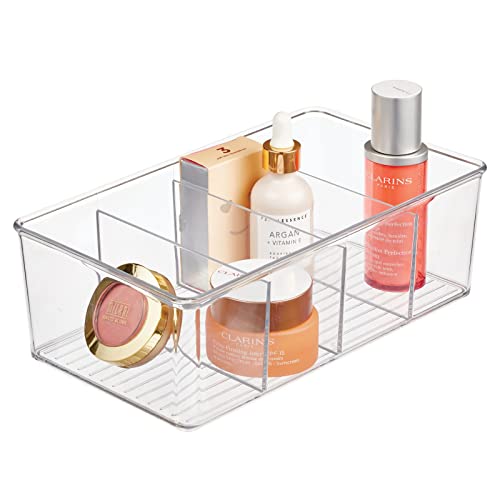 mDesign Plastic Bathroom Storage Organizer Bin with 4 Divided Sections - Holder for Soap, Body Wash, Shampoo, Lotion, Conditioner, Hand Towels, Brushes, Mouthwash - Ligne Collection, 2 Pack - Clear