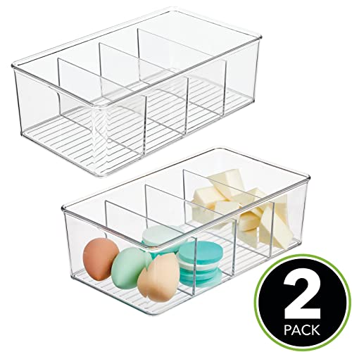 mDesign Plastic Bathroom Storage Organizer Bin with 4 Divided Sections - Holder for Soap, Body Wash, Shampoo, Lotion, Conditioner, Hand Towels, Brushes, Mouthwash - Ligne Collection, 2 Pack - Clear