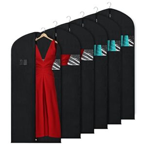 keegh garment bags for hanging clothes 60" (set of 6) dress bags for storage suit bags for closet with zipper and eye-hole for folding for suit coats dresses, black