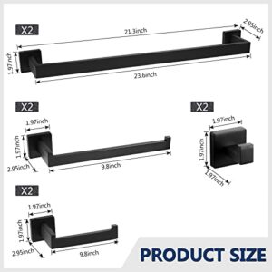 Sieral 8 Pcs Bathroom Hardware Accessories Set 24'' Towel Bar Stainless Steel Toilet Paper Holder and Hook, Wall Mounted Matte Black