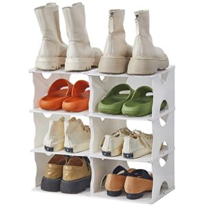 lgaqcox 2 pcs of 4 tier shoe rack, free standing shoe racks for closet, free-combination narrow shoe storage organizer for bedroom & entryway, space saver stackable shoe shelf, easy assembly,white